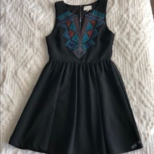 Charcoal Gray Dress With Aztec Detailing